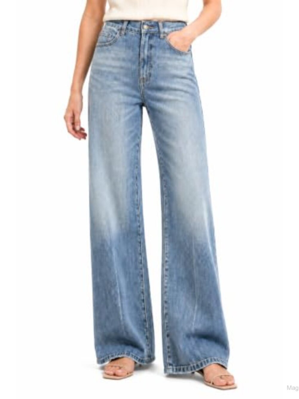 High Waisted Wide Leg Jeans, Stretchy Denim Pants, Loose Fit Baggy
